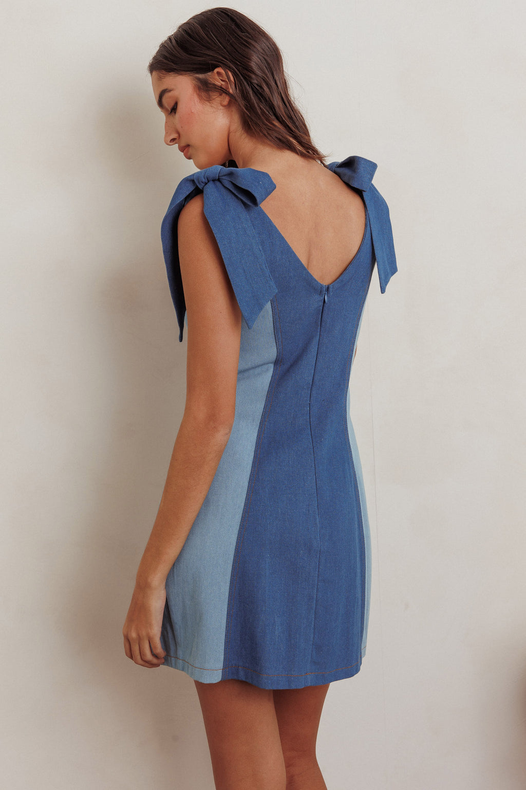 Kiss City Tied Shoulders Contrast Mini Dress Denim by Selfie Leslie Australia