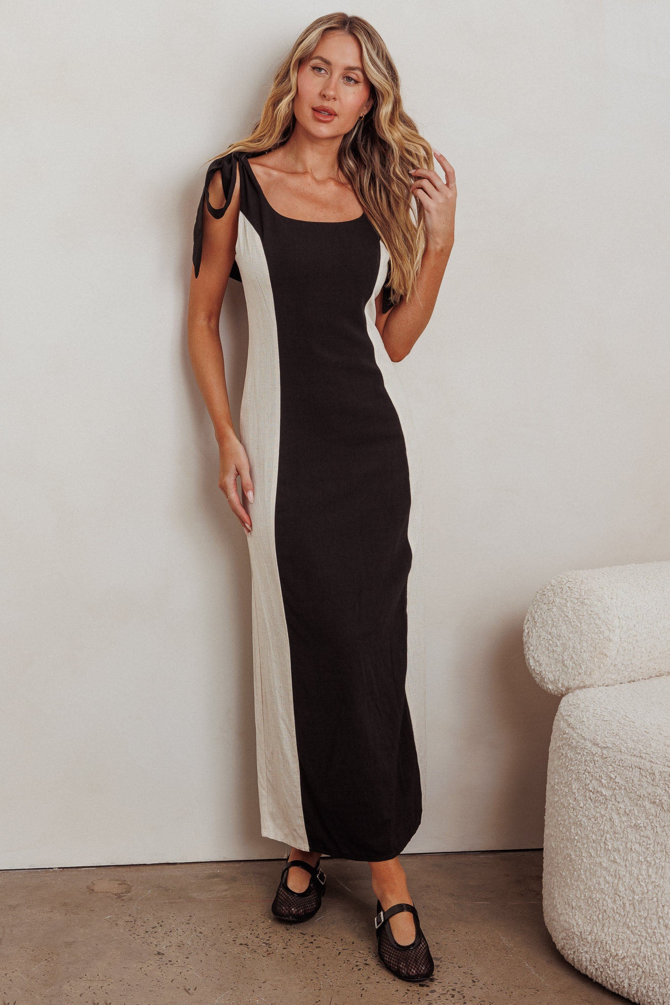 Kiss City Tied Shoulders Contrast Maxi Dress Black/Oat by Selfie Leslie Australia