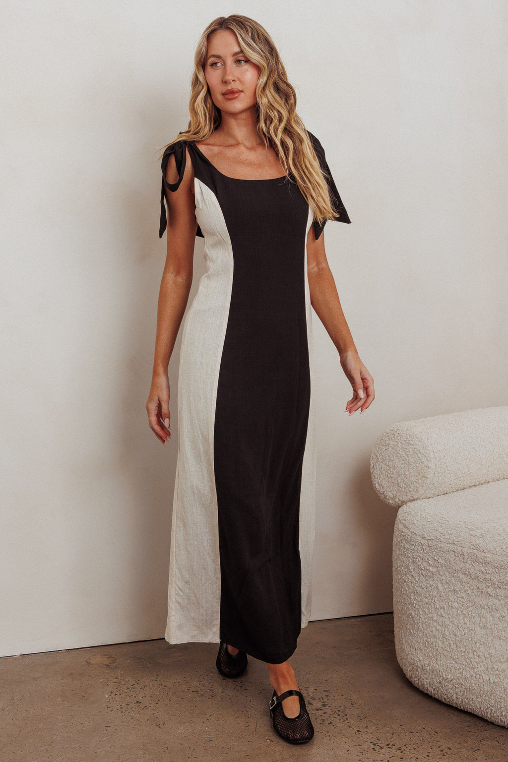 Kiss City Tied Shoulders Contrast Maxi Dress Black/Oat by Selfie Leslie Australia