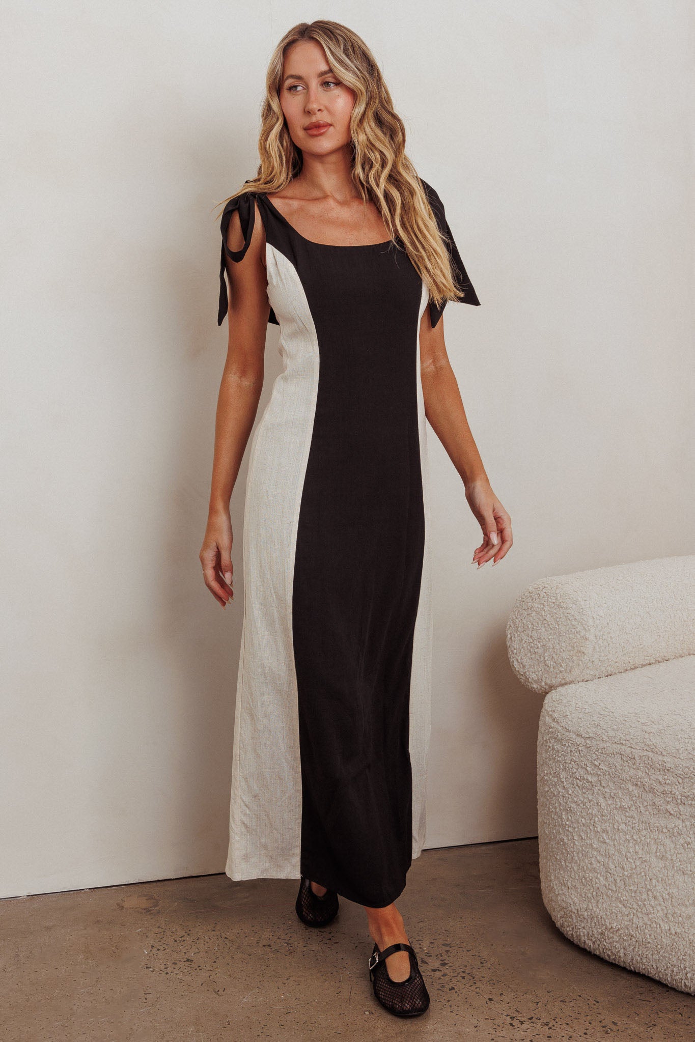Kiss City Tied Shoulders Contrast Maxi Dress Black/Oat by Selfie Leslie Australia