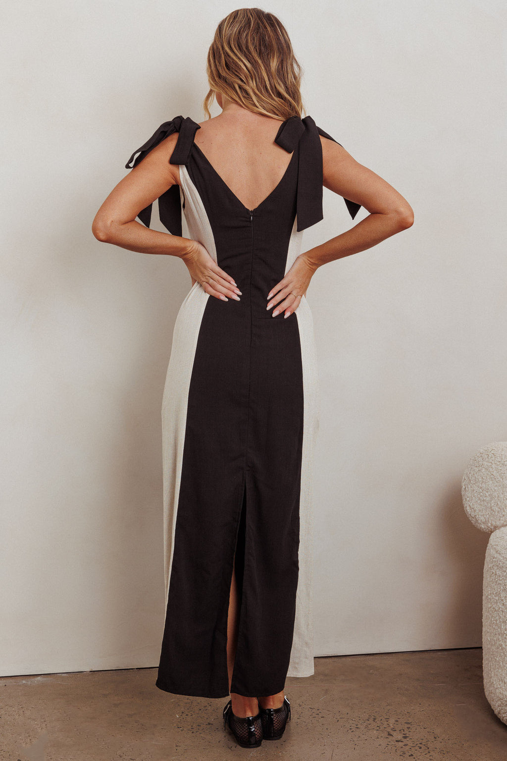 Kiss City Tied Shoulders Contrast Maxi Dress Black/Oat by Selfie Leslie Australia