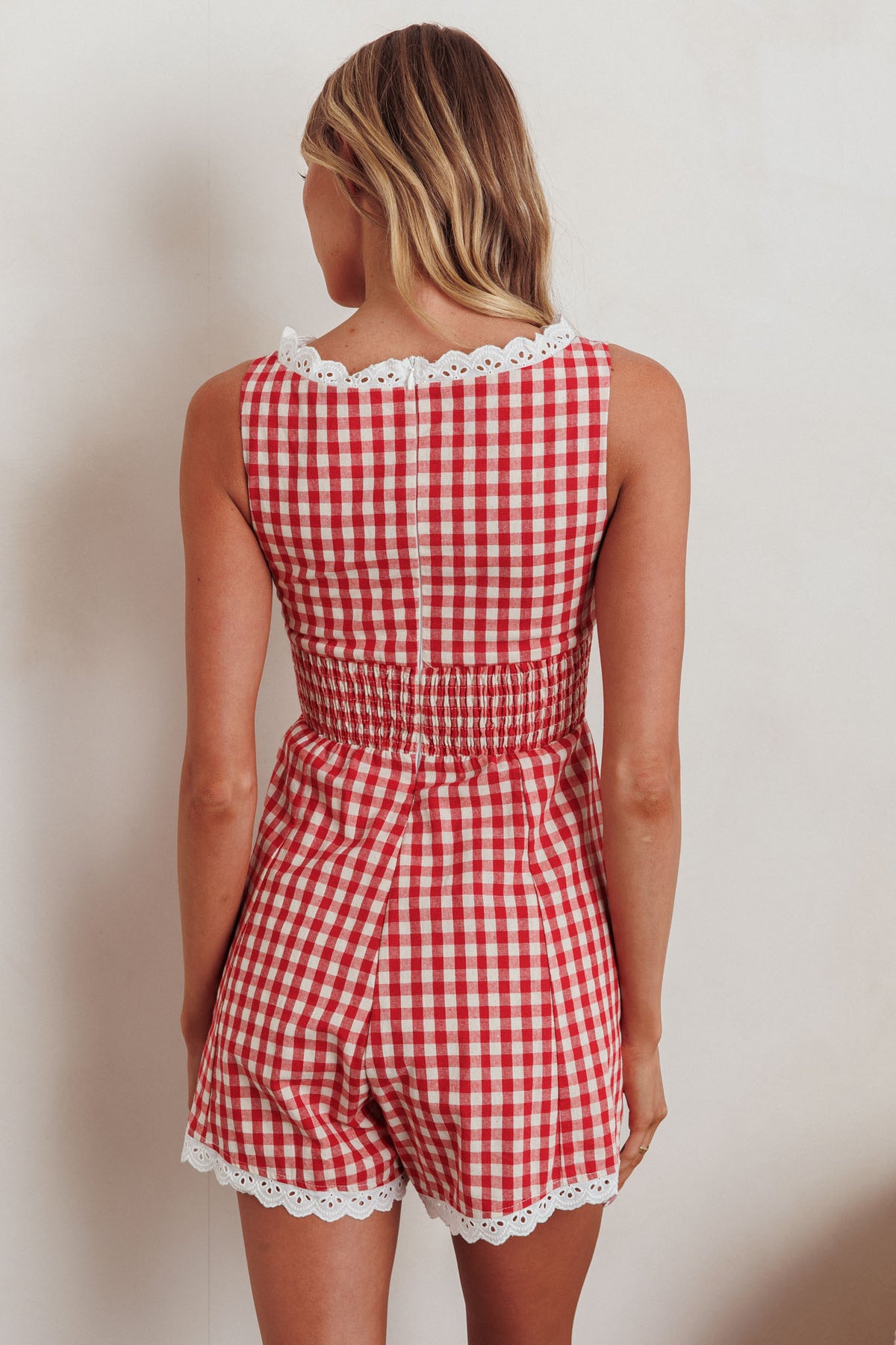 Loving Me Sleeveless Romper Gingham Red by Selfie Leslie Australia