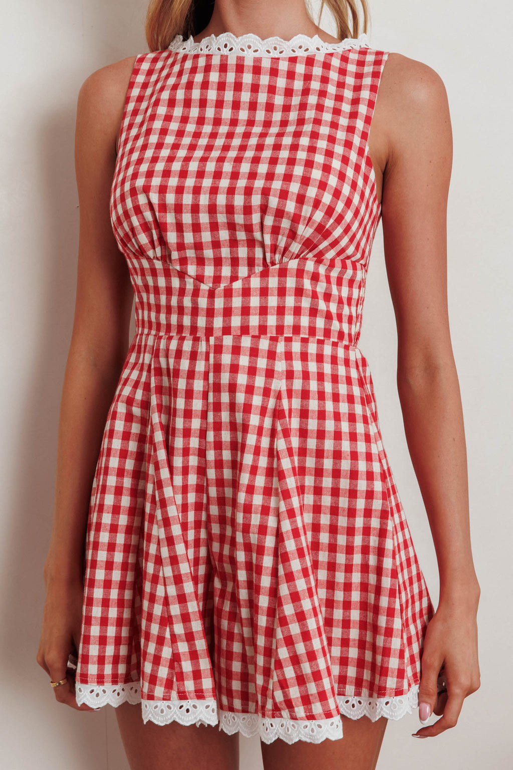Loving Me Sleeveless Romper Gingham Red by Selfie Leslie Australia