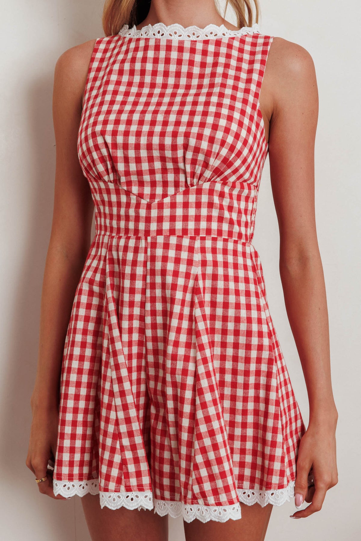 Loving Me Sleeveless Romper Gingham Red by Selfie Leslie Australia