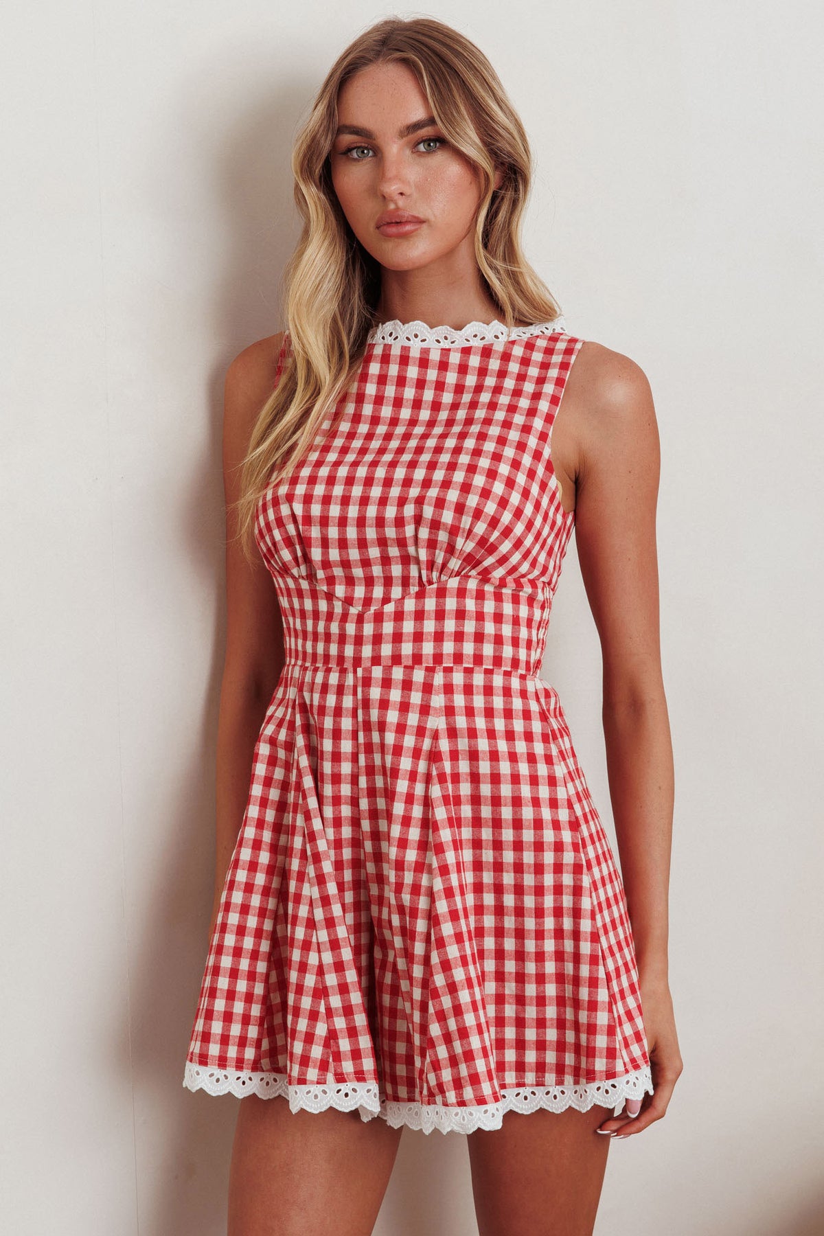 Loving Me Sleeveless Romper Gingham Red by Selfie Leslie Australia