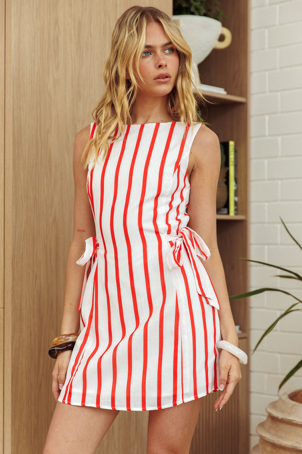 Loving Me Side Tie Mini Dress Stripe Watermelon by Selfie Leslie Australia