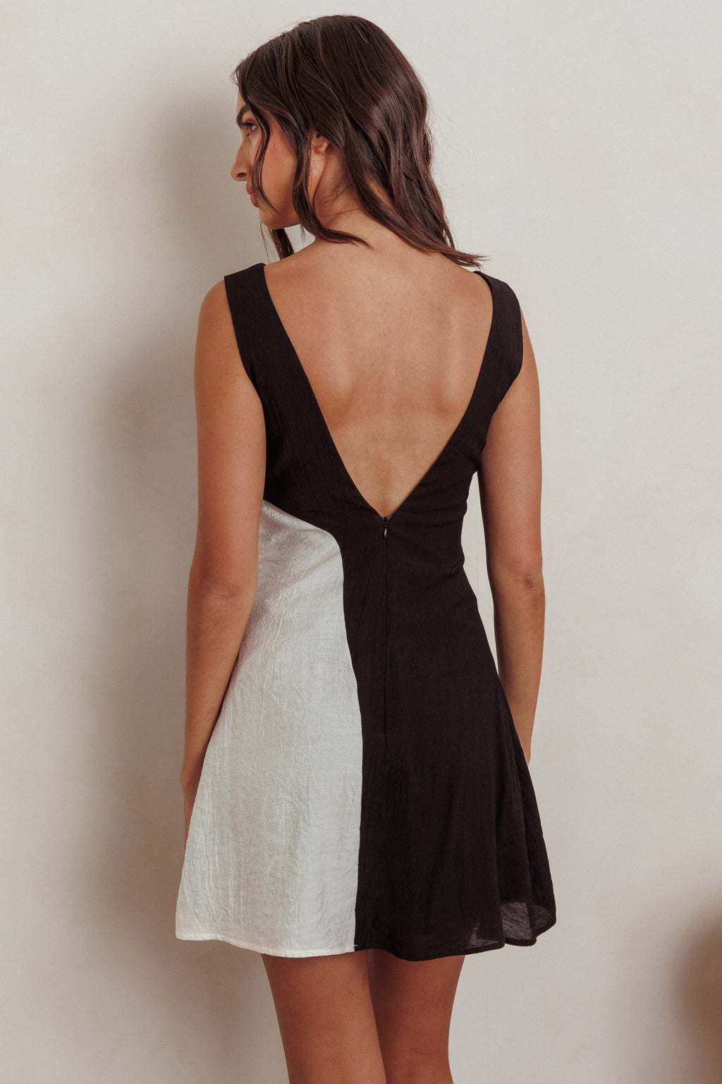 Loving Me Sleeveless A-line Mini Dress Black/Sand by Selfie Leslie Australia