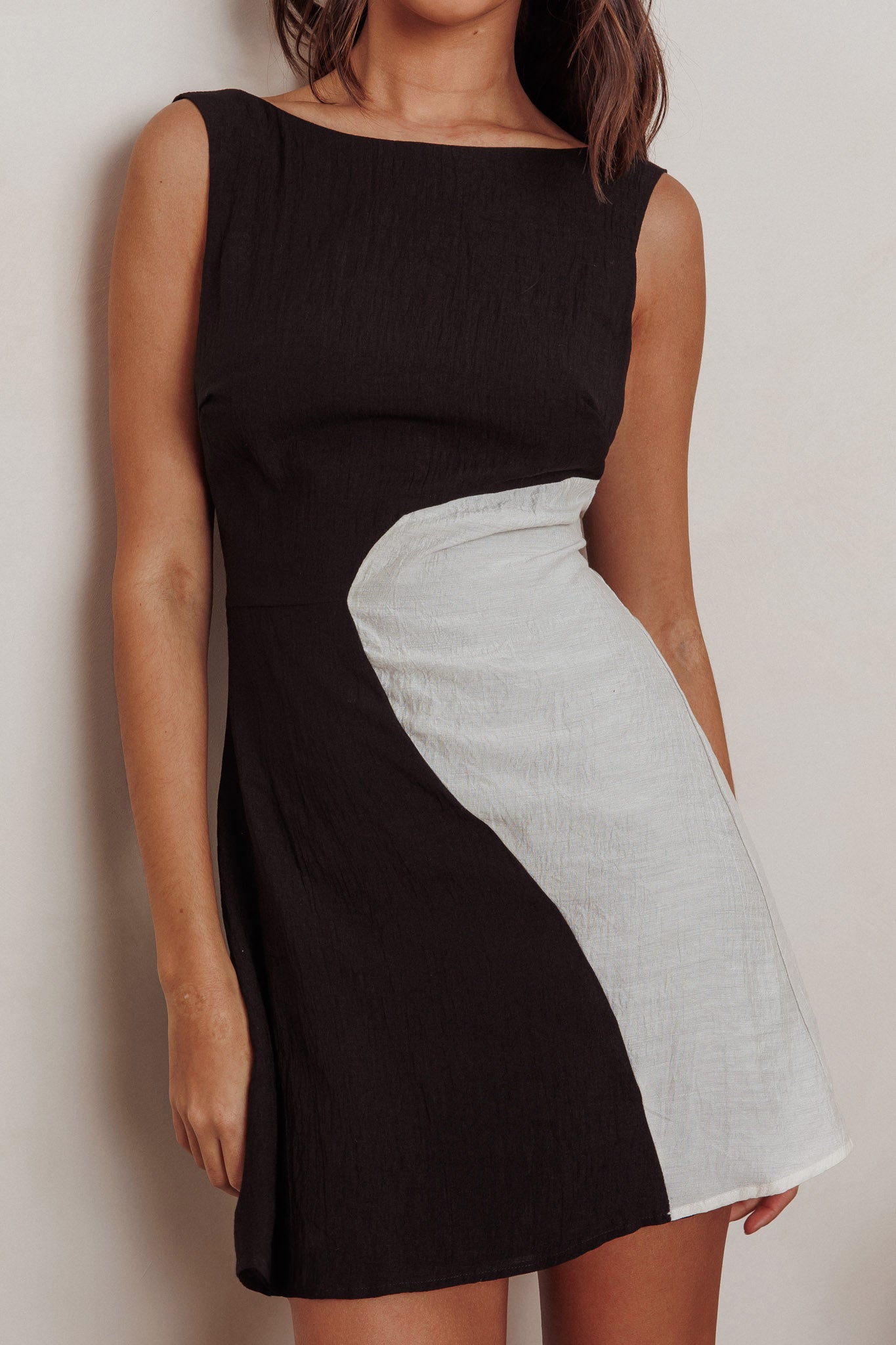 Loving Me Sleeveless A-line Mini Dress Black/Sand by Selfie Leslie Australia