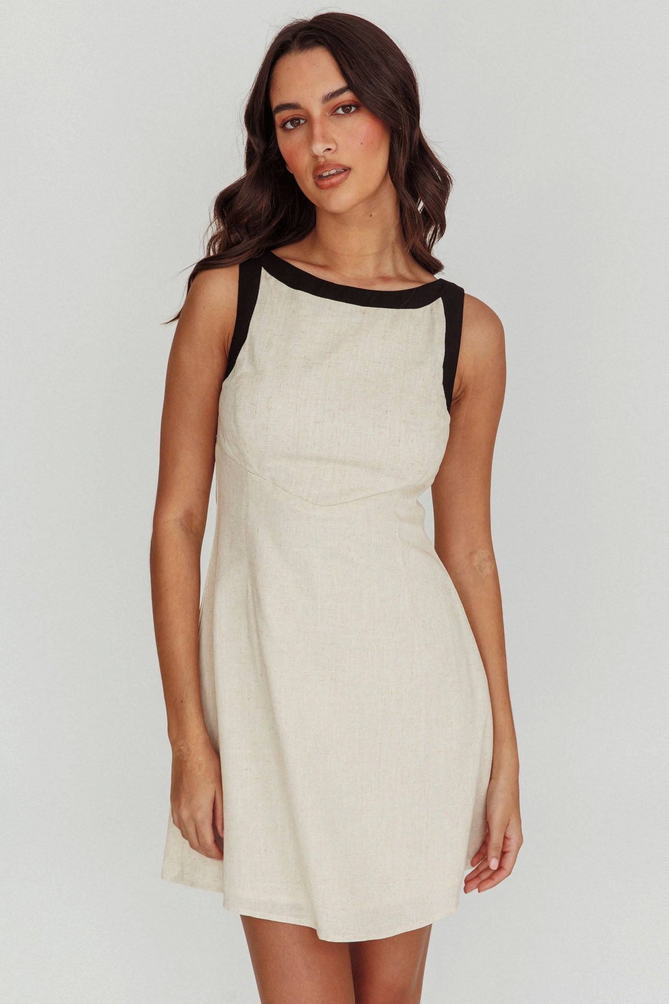 Loving Me Sleeveless A-line Mini Dress Oat by Selfie Leslie Australia