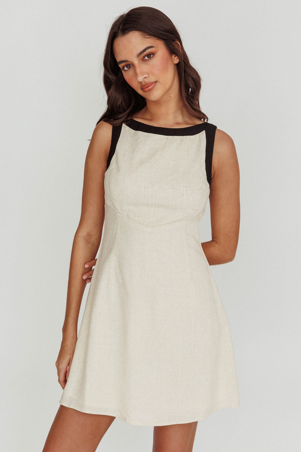 Loving Me Sleeveless A-line Mini Dress Oat by Selfie Leslie Australia