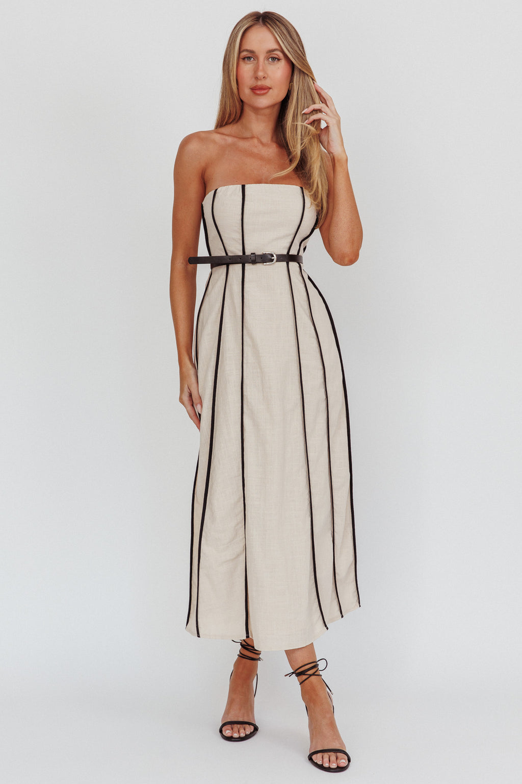 Azalea Sleeveless A-Line Midi Dress Sand by Selfie Leslie Australia