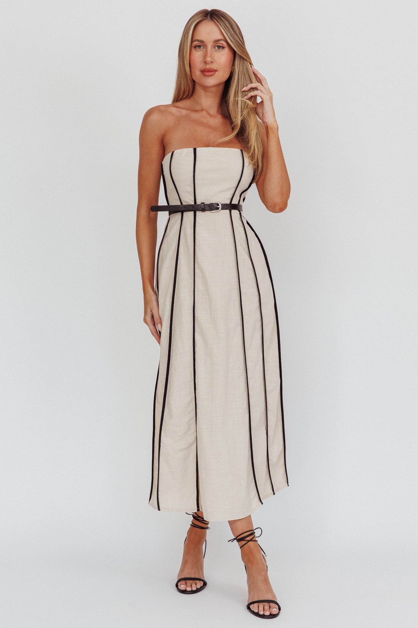 Azalea Sleeveless A-Line Midi Dress Sand by Selfie Leslie Australia