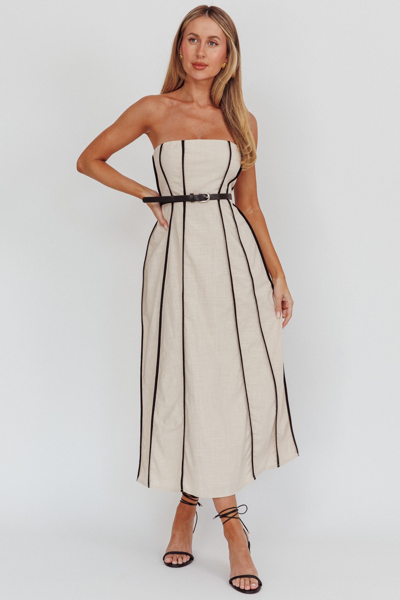 Azalea Sleeveless A-Line Midi Dress Sand by Selfie Leslie Australia