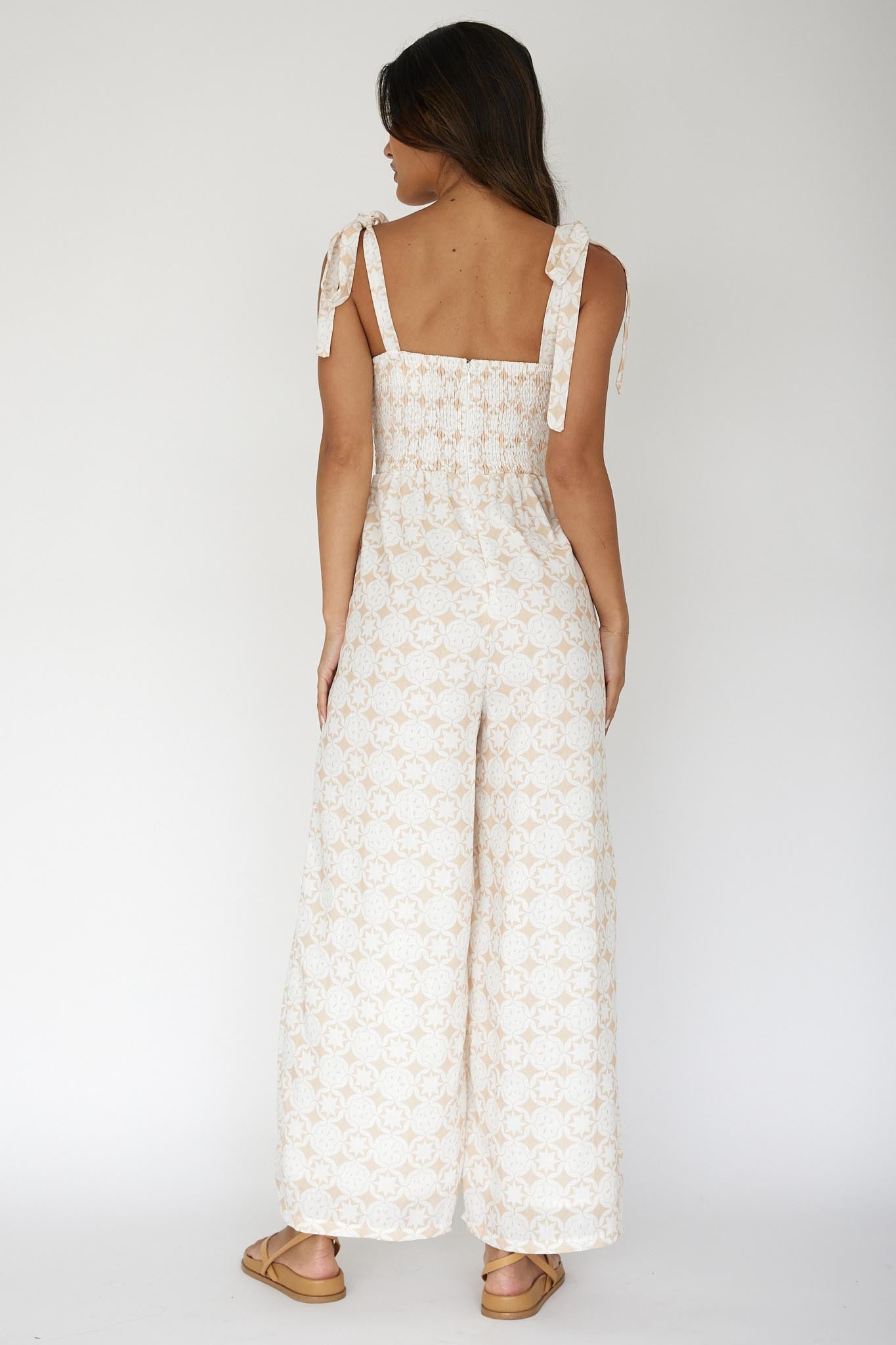 Kersty Tied Shoulder Jumpsuit Beige by Selfie Leslie Australia