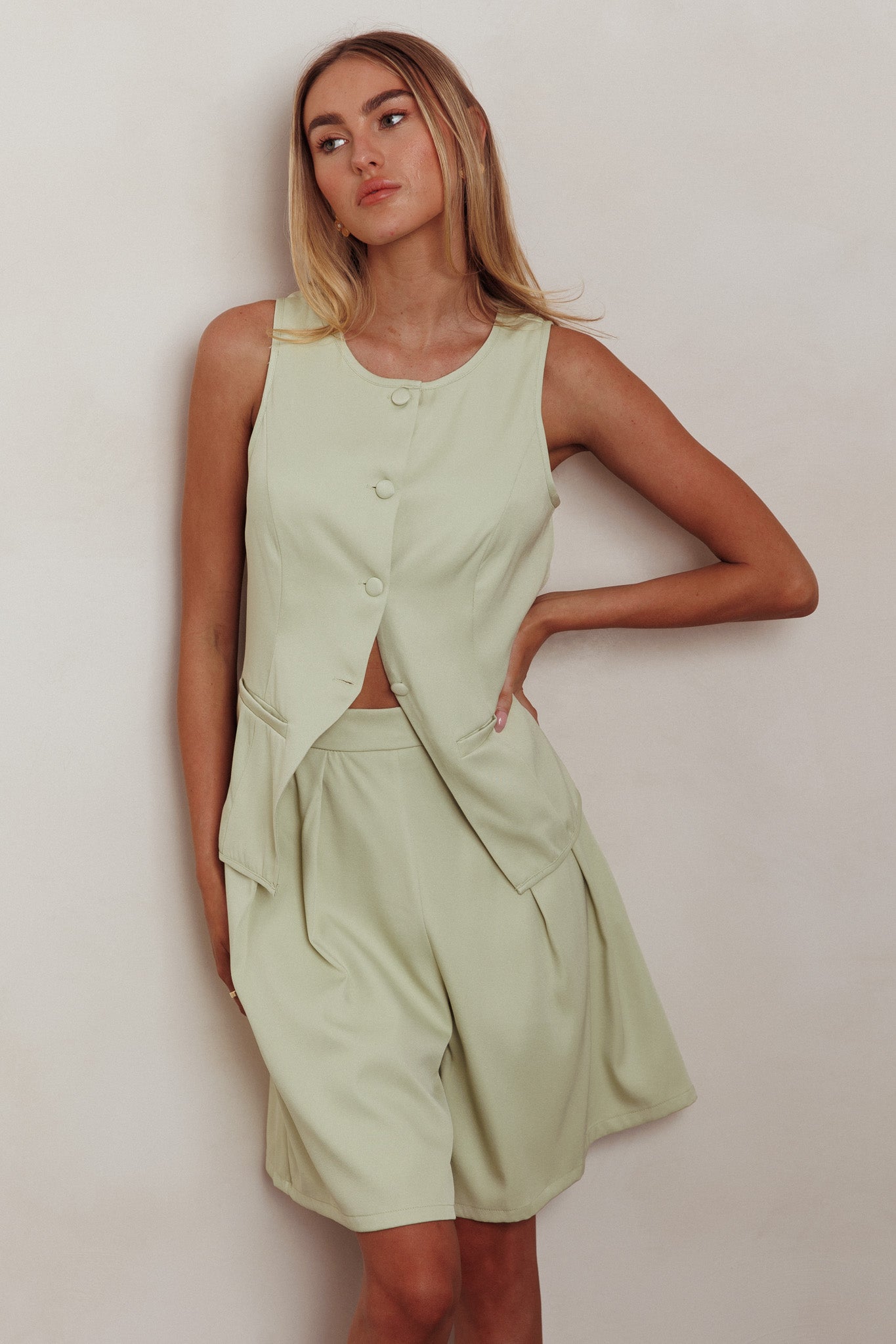 Janna Wide Leg Shorts Sage by Selfie Leslie Australia