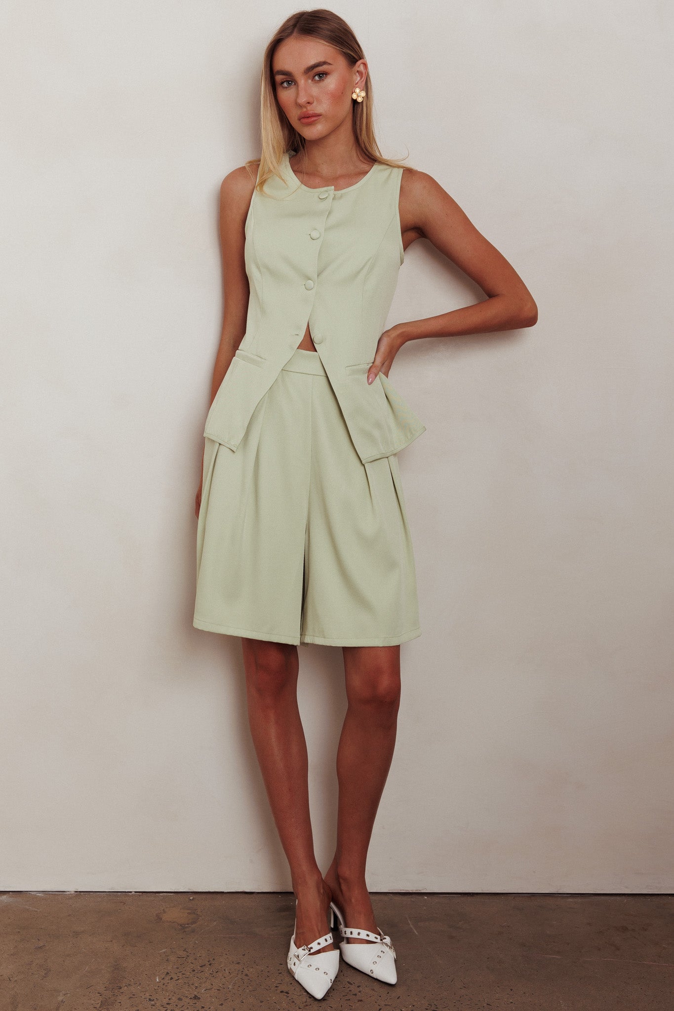 Janna Wide Leg Shorts Sage by Selfie Leslie Australia