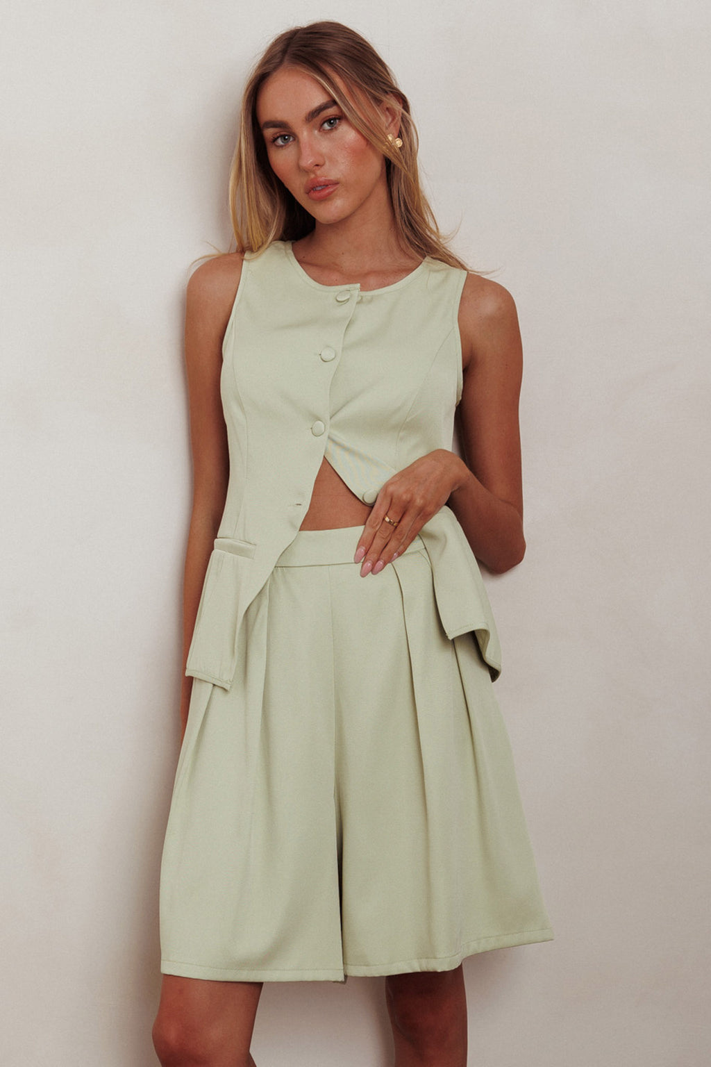Janna Wide Leg Shorts Sage by Selfie Leslie Australia