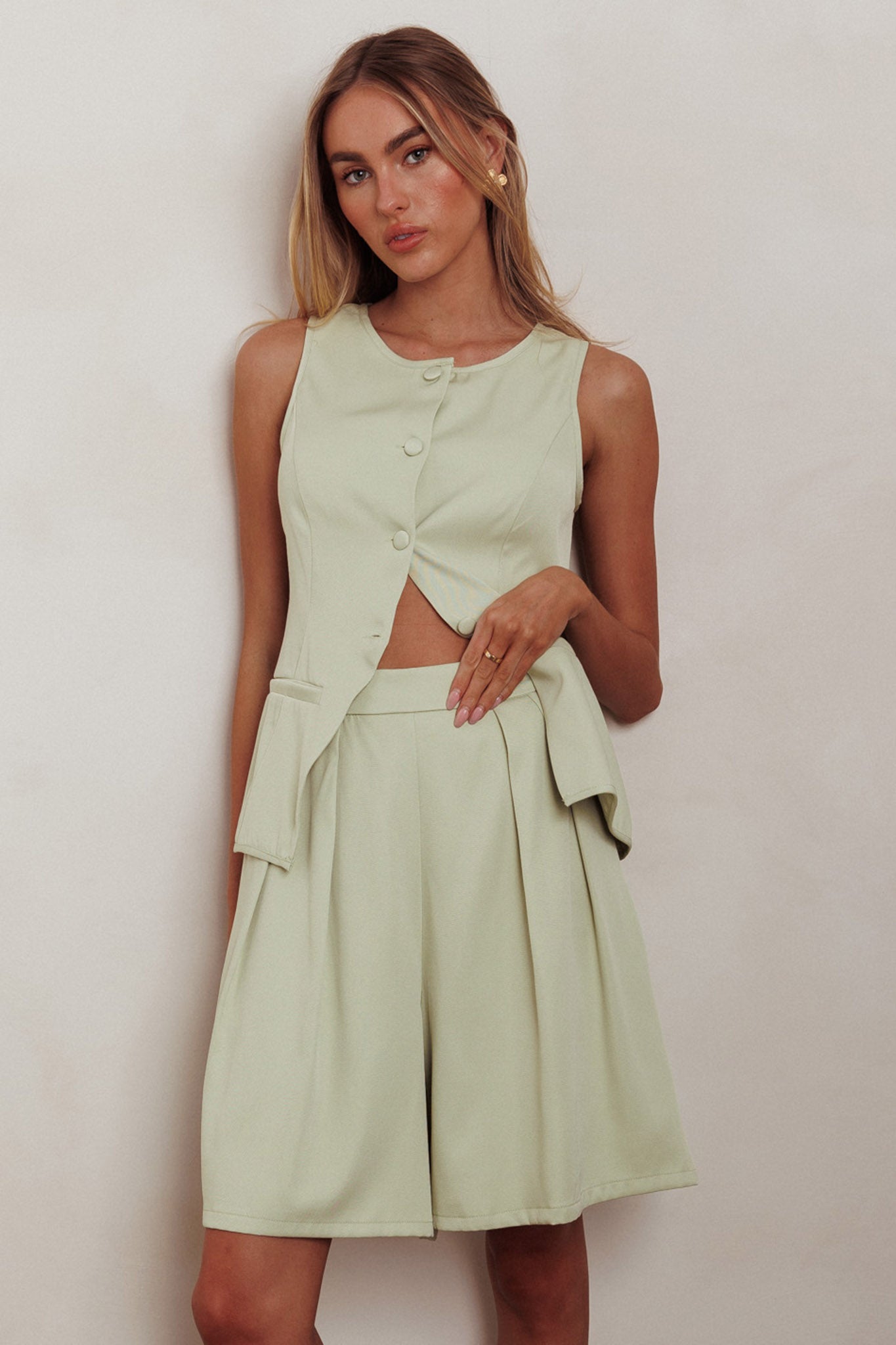 Janna Wide Leg Shorts Sage by Selfie Leslie Australia
