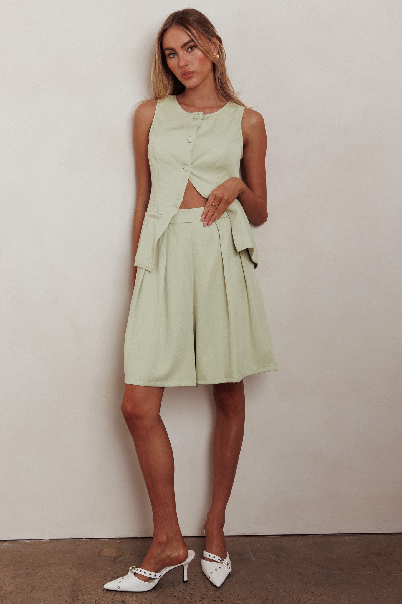 Janna Sleeveless Buttoned Top Sage by Selfie Leslie Australia