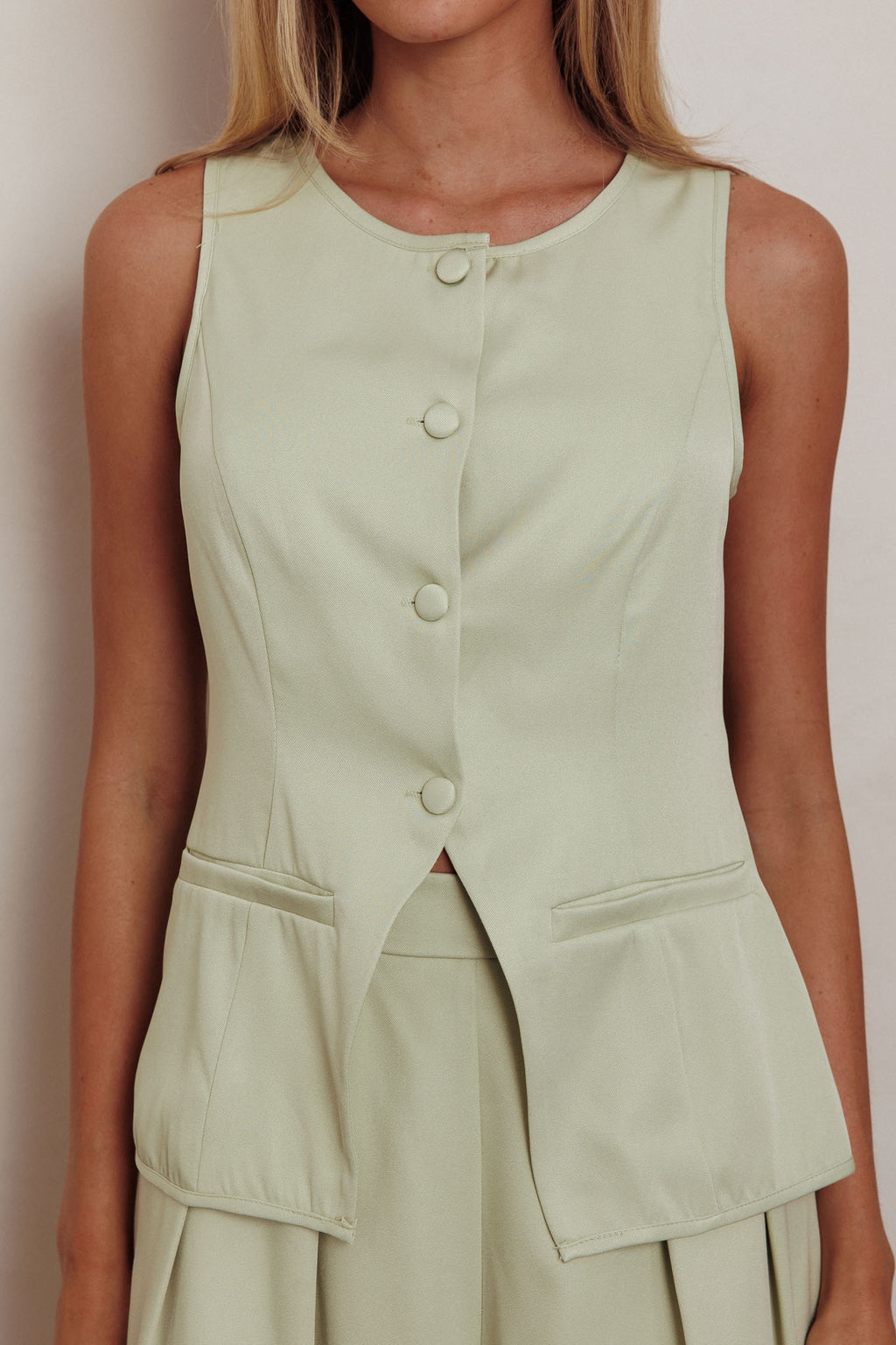 Janna Sleeveless Buttoned Top Sage by Selfie Leslie Australia