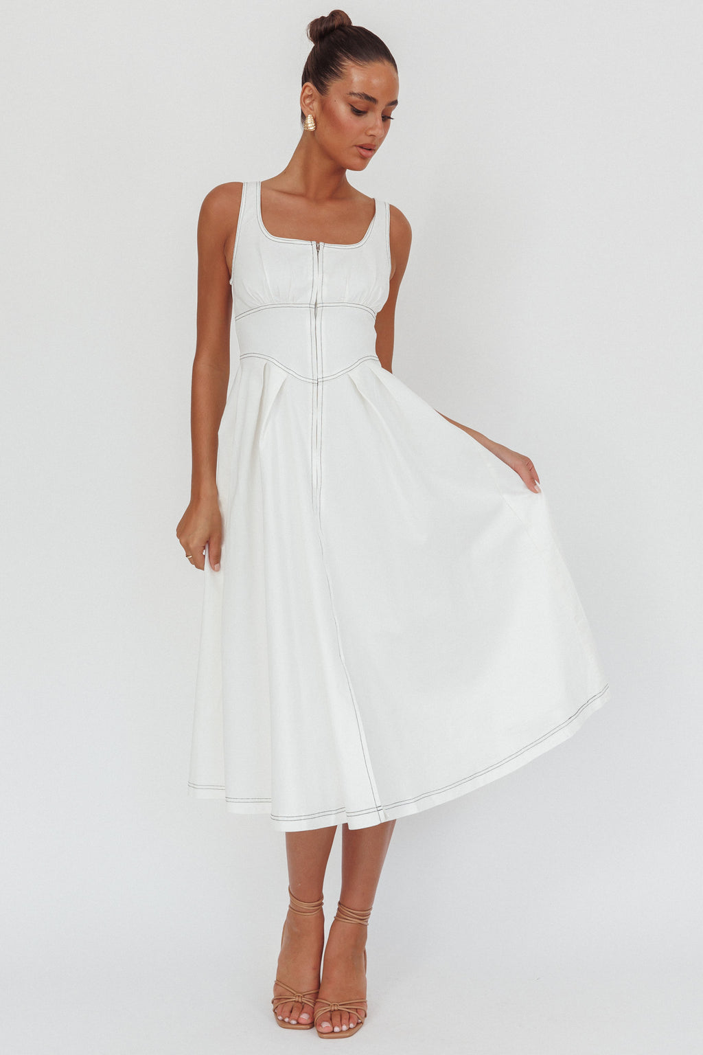 Leeli Zipper Front Midi Dress White by Selfie Leslie Australia