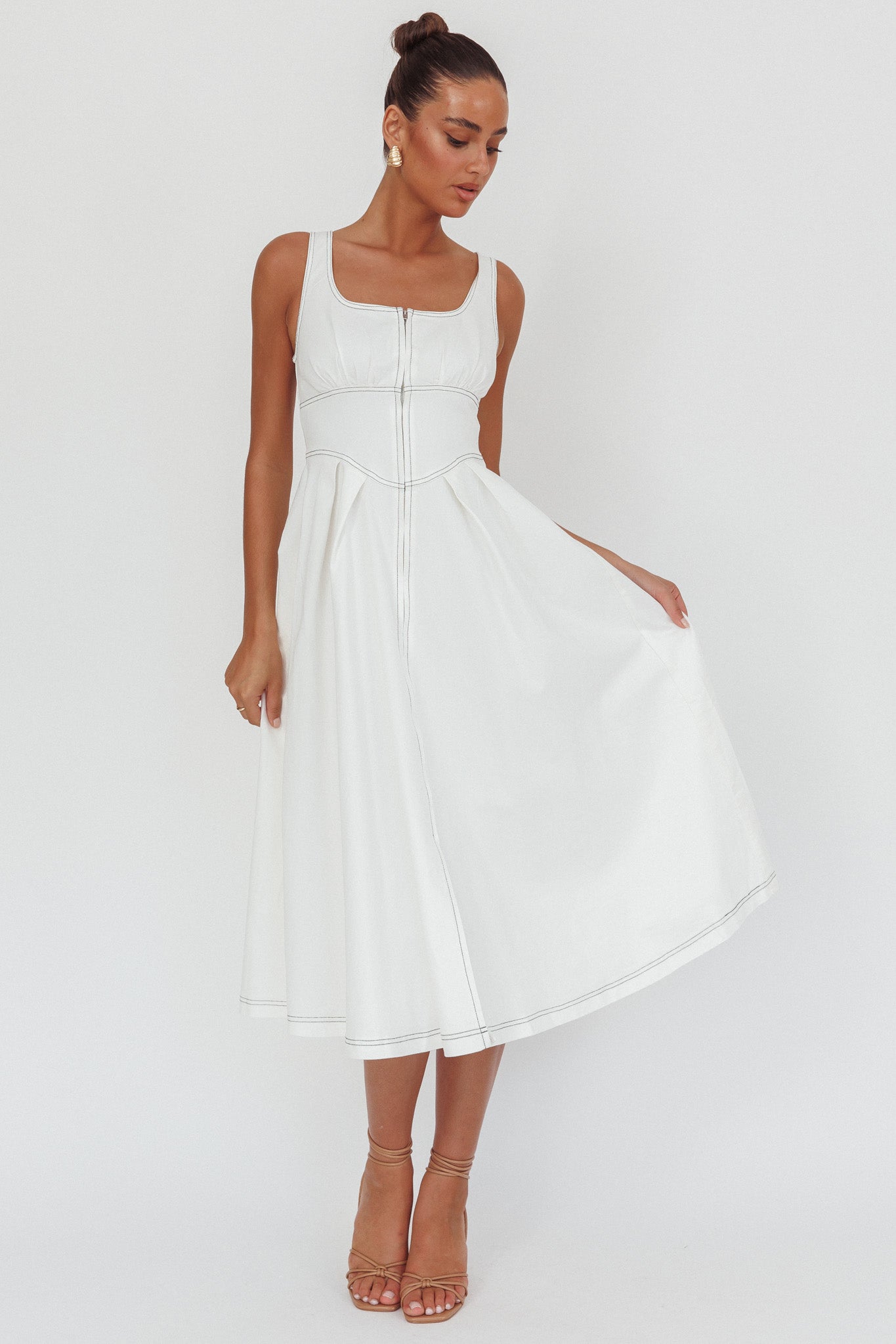 Leeli Zipper Front Midi Dress White by Selfie Leslie Australia