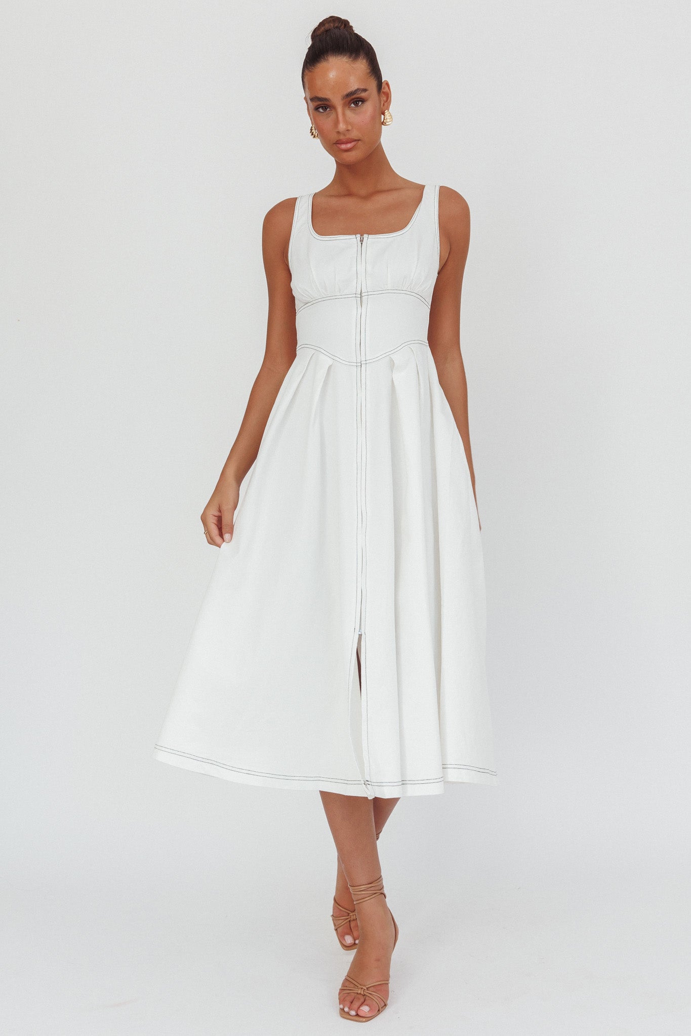 Leeli Zipper Front Midi Dress White by Selfie Leslie Australia