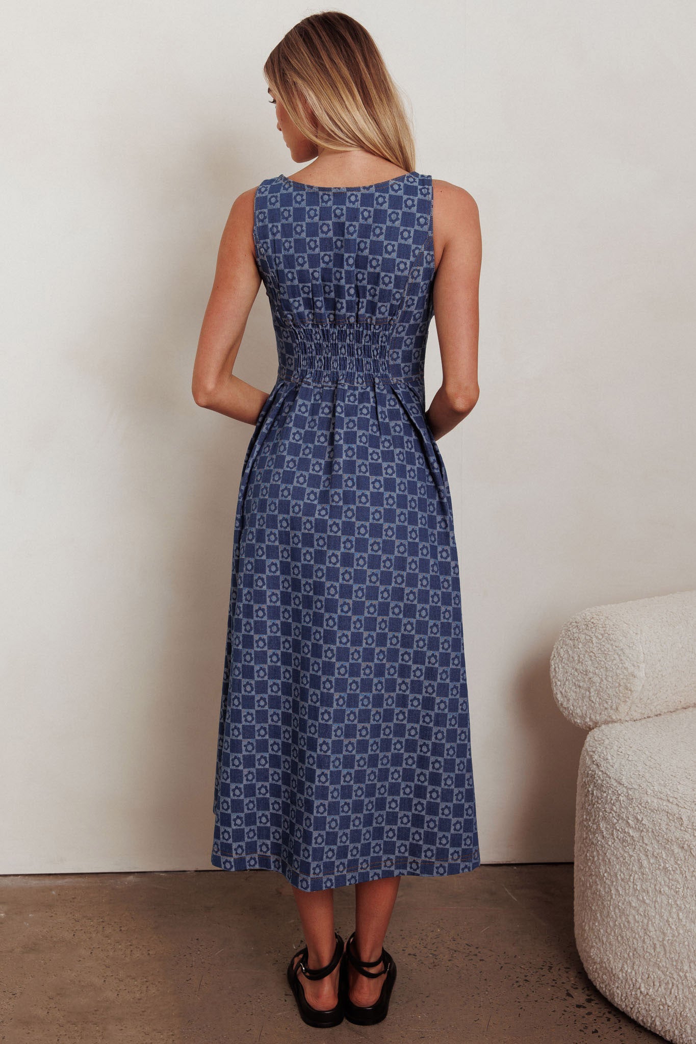 Hair Down Square Neck A-Line Midi Dress Floral Denim by Selfie Leslie Australia
