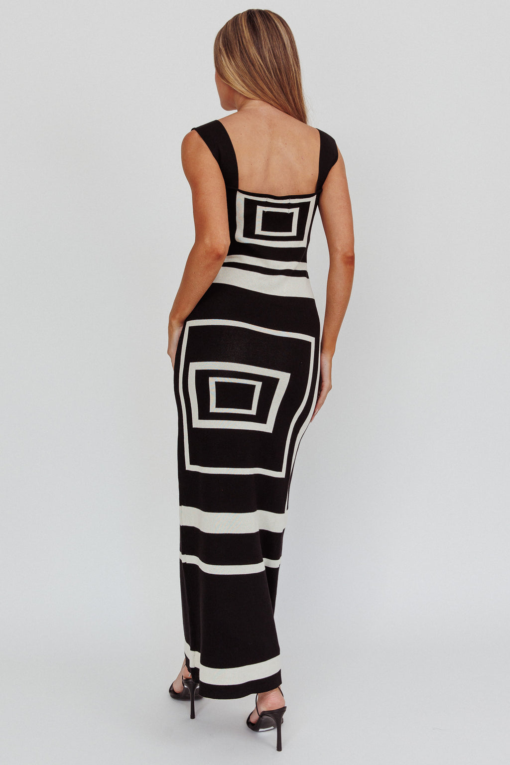 Stargazing Square Print Knit Maxi Dress Black by Selfie Leslie Australia