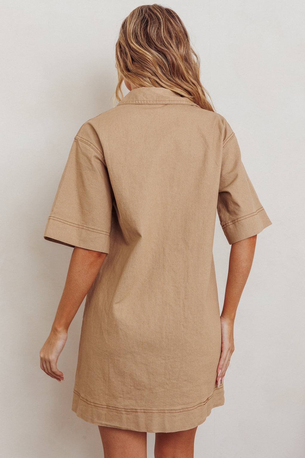 Admiration Contrast Stitching Boxy Mini Dress Beige by Selfie Leslie Australia