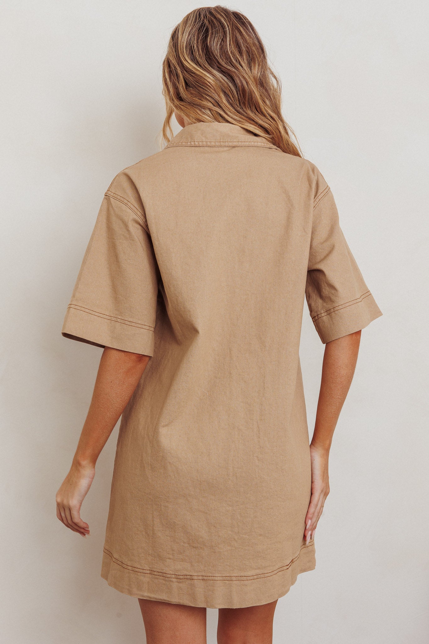 Admiration Contrast Stitching Boxy Mini Dress Beige by Selfie Leslie Australia