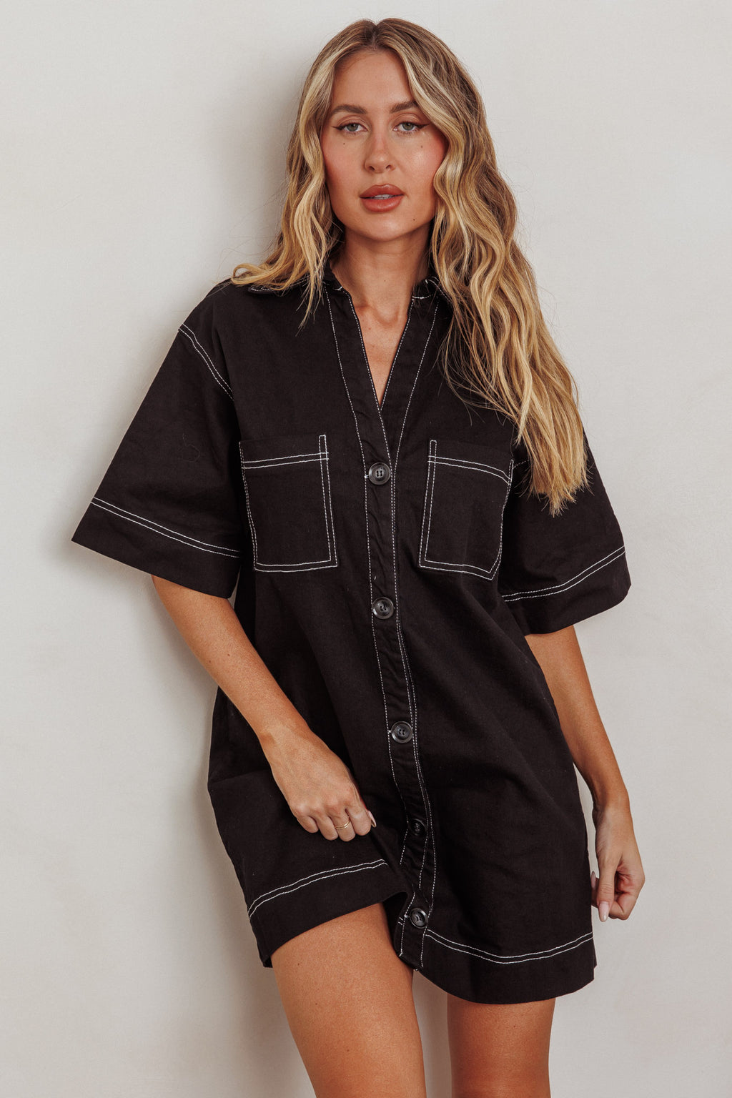 Admiration Contrast Stitching Boxy Mini Dress Black by Selfie Leslie Australia