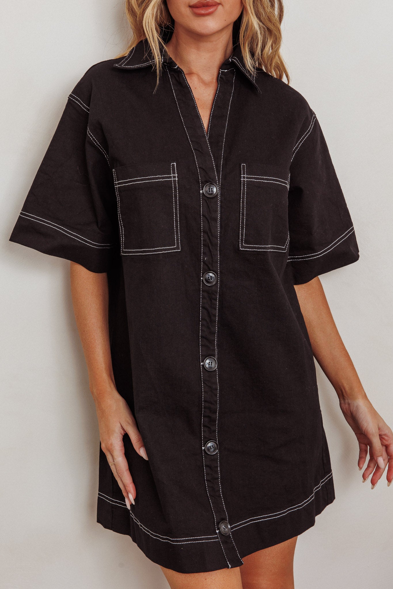 Admiration Contrast Stitching Boxy Mini Dress Black by Selfie Leslie Australia