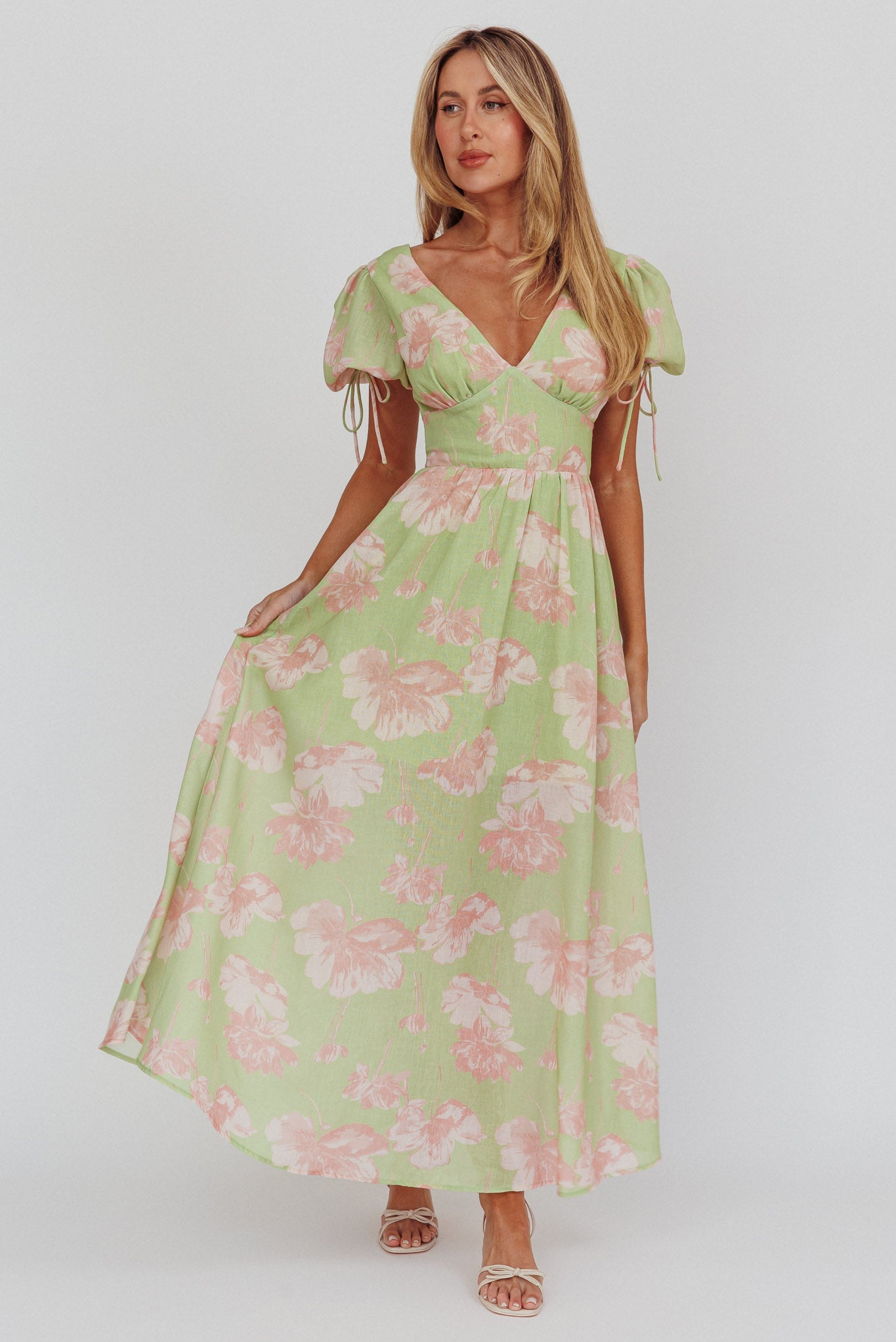 Loveberry Puff Sleeve A-Line Maxi Dress Green by Selfie Leslie Australia