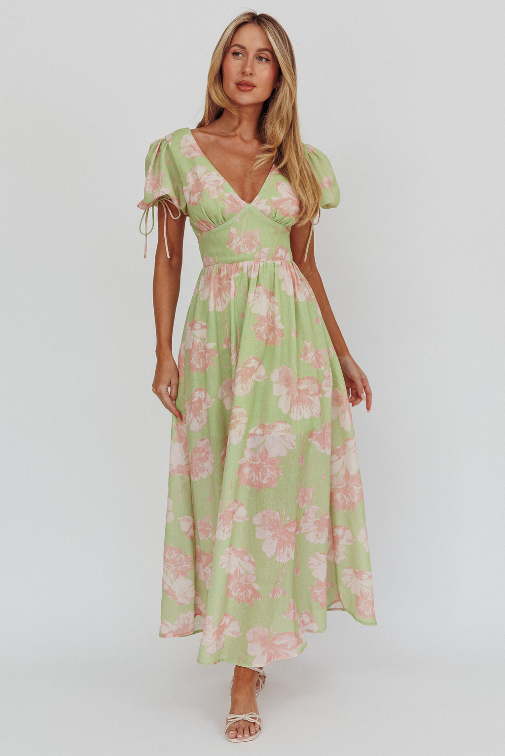 Loveberry Puff Sleeve A-Line Maxi Dress Green by Selfie Leslie Australia