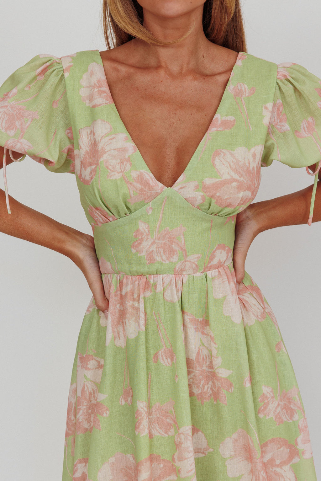 Loveberry Puff Sleeve A-Line Maxi Dress Green by Selfie Leslie Australia