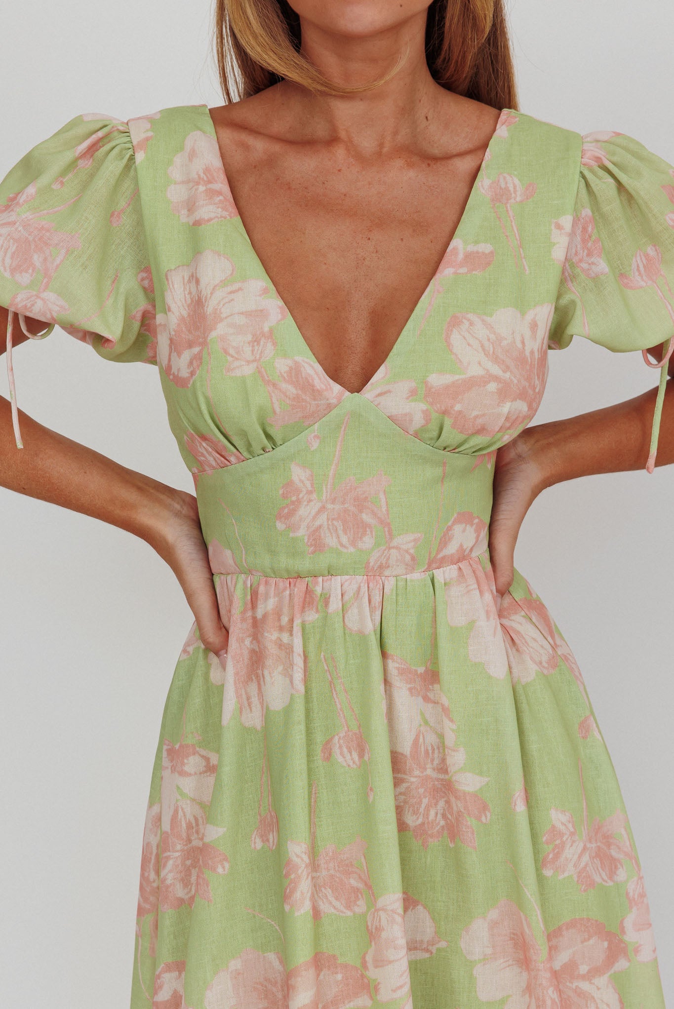 Loveberry Puff Sleeve A-Line Maxi Dress Green by Selfie Leslie Australia