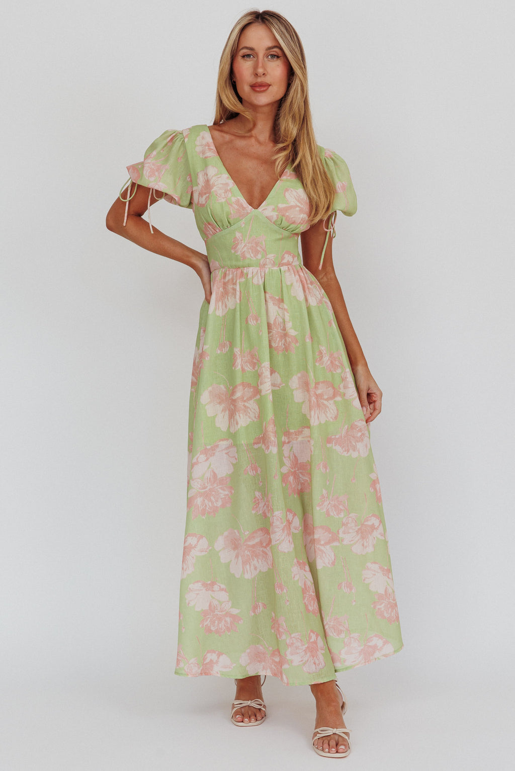 Loveberry Puff Sleeve A-Line Maxi Dress Green by Selfie Leslie Australia