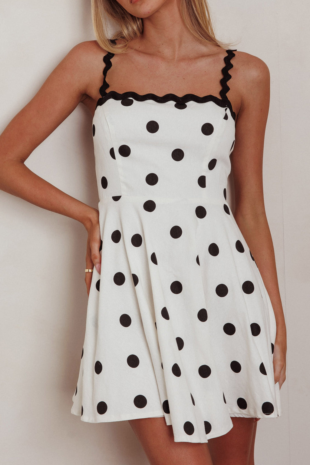 Won Me Over Polka Dot Ric Rac Mini Dress White by Selfie Leslie Australia