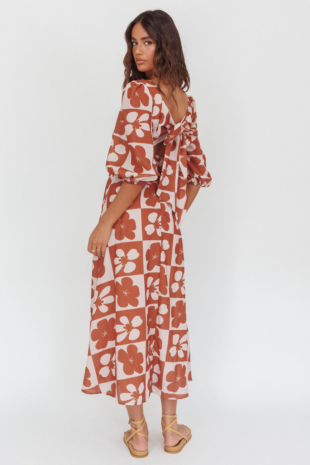 Transcendent Puff Sleeves Maxi Dress Floral Mocha by Selfie Leslie Australia