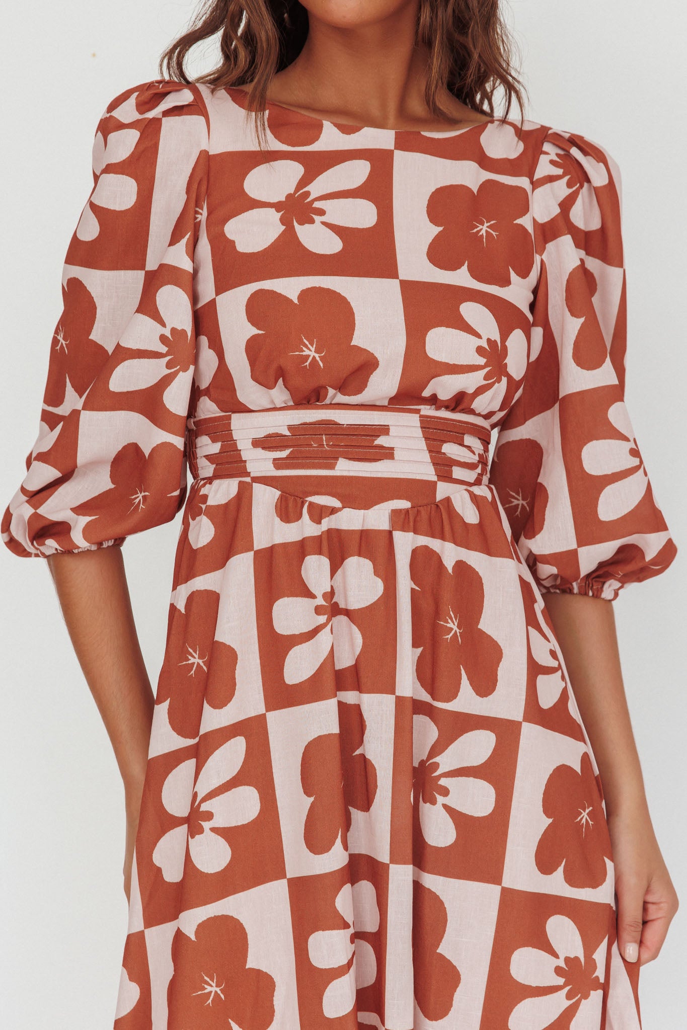 Transcendent Puff Sleeves Maxi Dress Floral Mocha by Selfie Leslie Australia