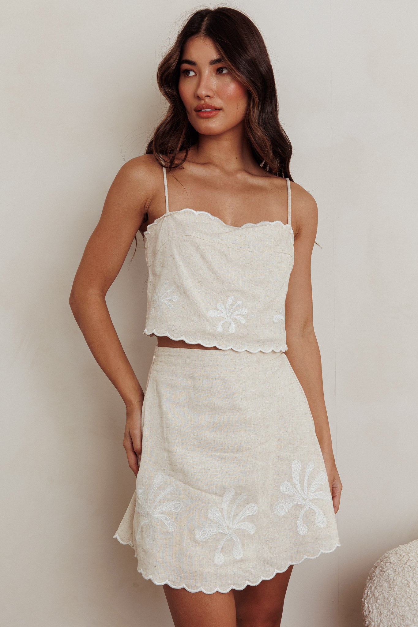 Carsyn Flower Embroidery Cropped Top Oat by Selfie Leslie Australia