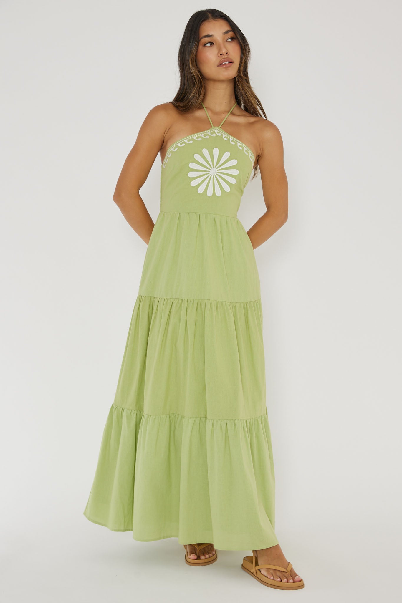 Life Elixir Halterneck Embroidered Maxi Dress Green by Selfie Leslie Australia