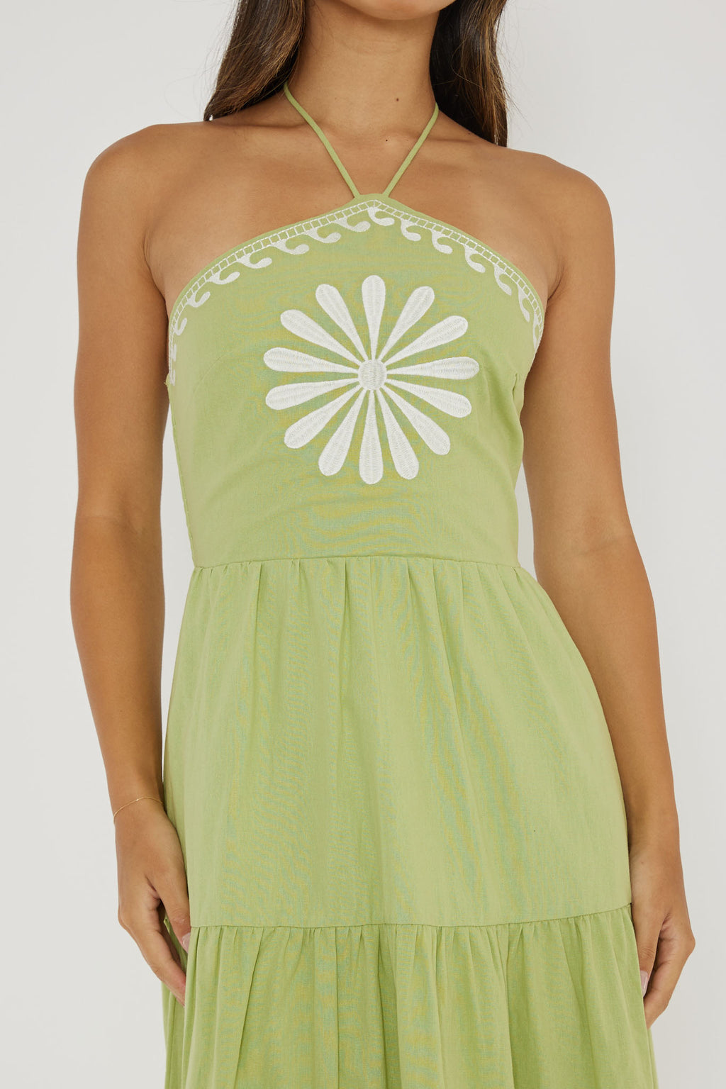 Life Elixir Halterneck Embroidered Maxi Dress Green by Selfie Leslie Australia