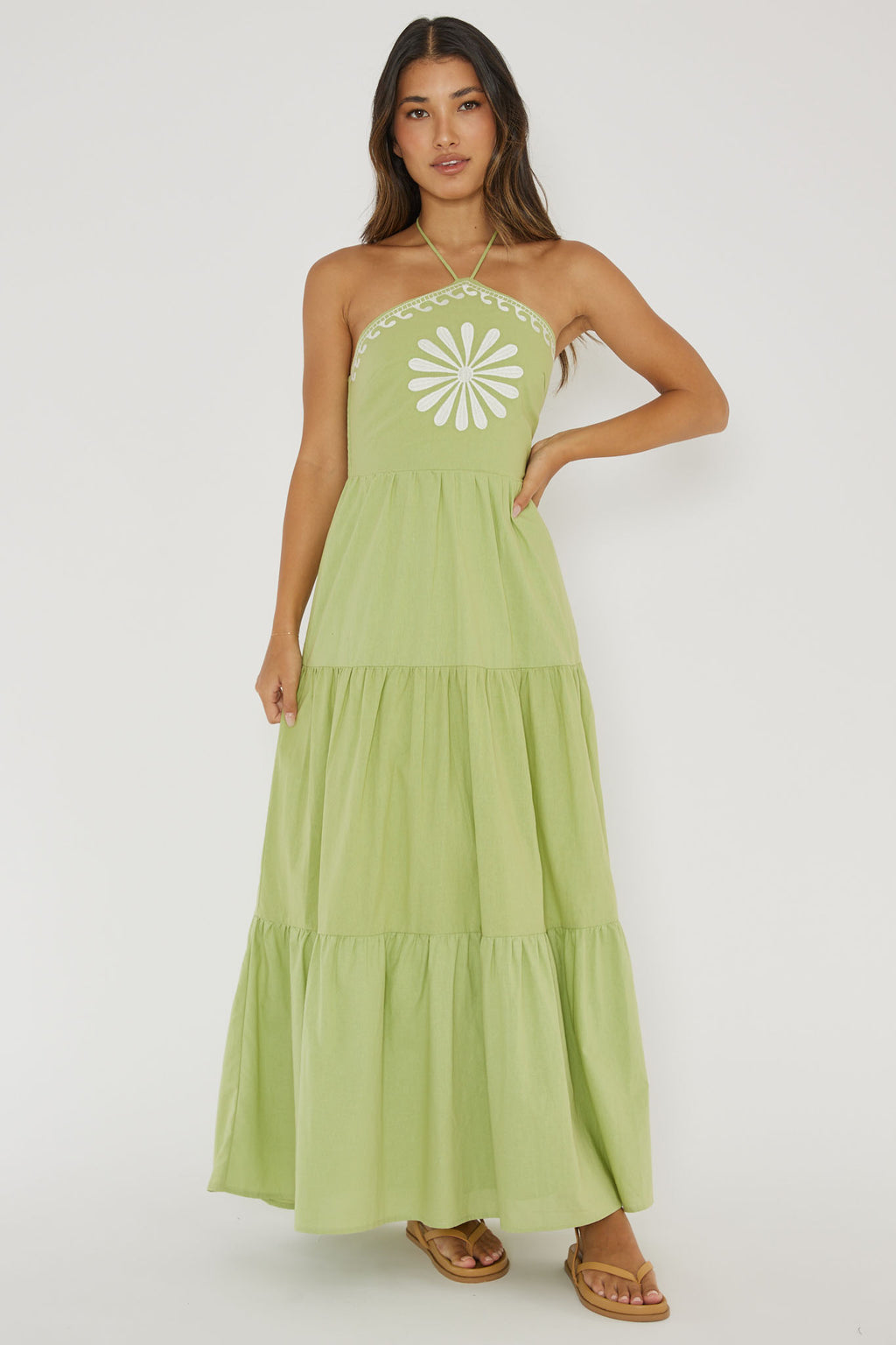 Life Elixir Halterneck Embroidered Maxi Dress Green by Selfie Leslie Australia