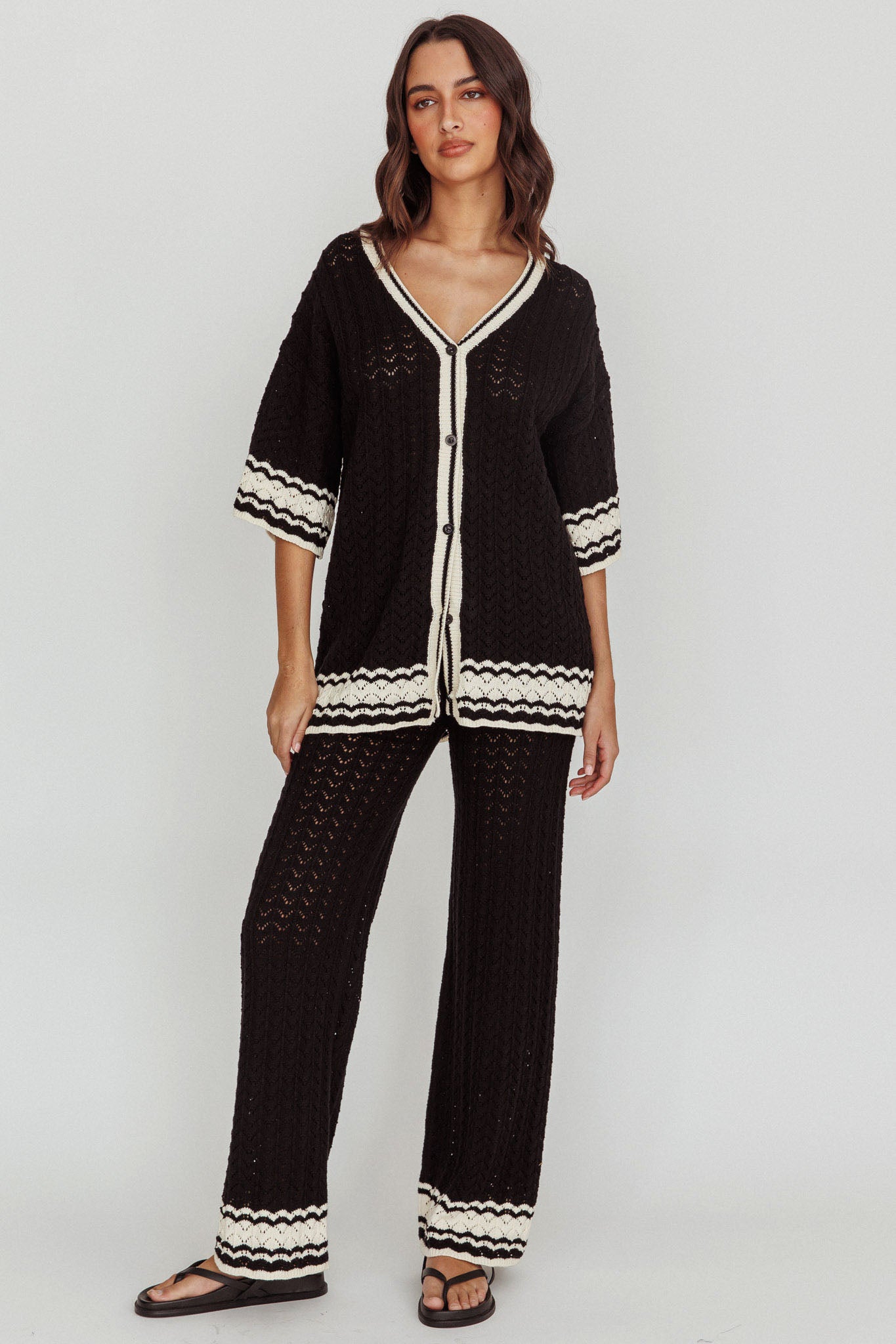 Rhodes Cotton Straight Leg Knit Pants Black by Selfie Leslie Australia