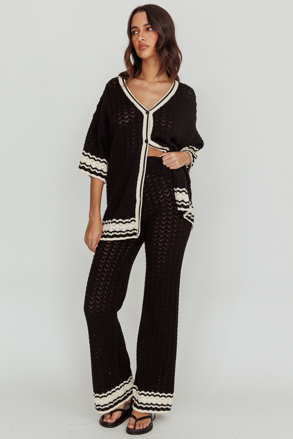Rhodes Cotton Straight Leg Knit Pants Black by Selfie Leslie Australia