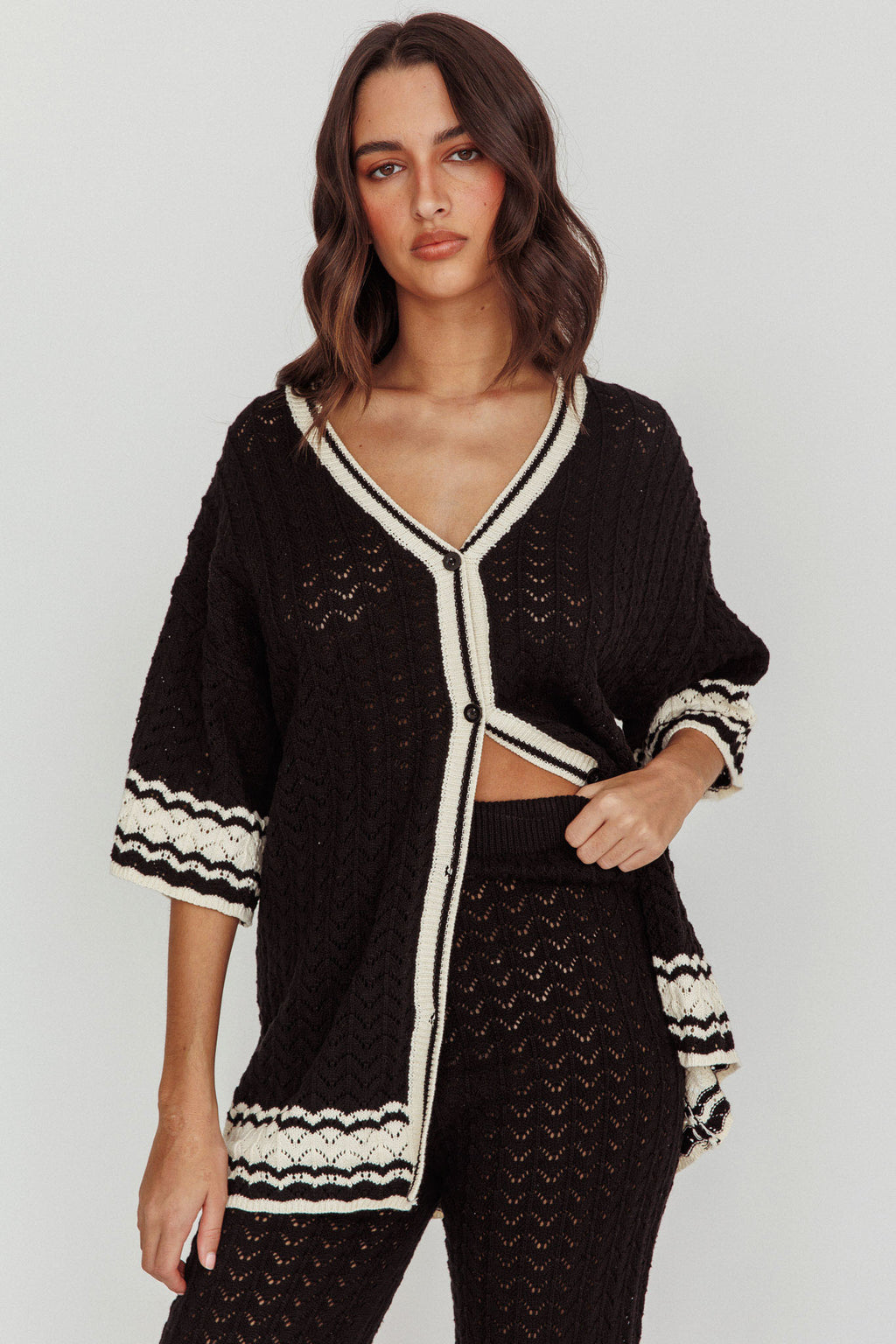 Rhodes Cotton Relaxed Knit Shirt Black by Selfie Leslie Australia