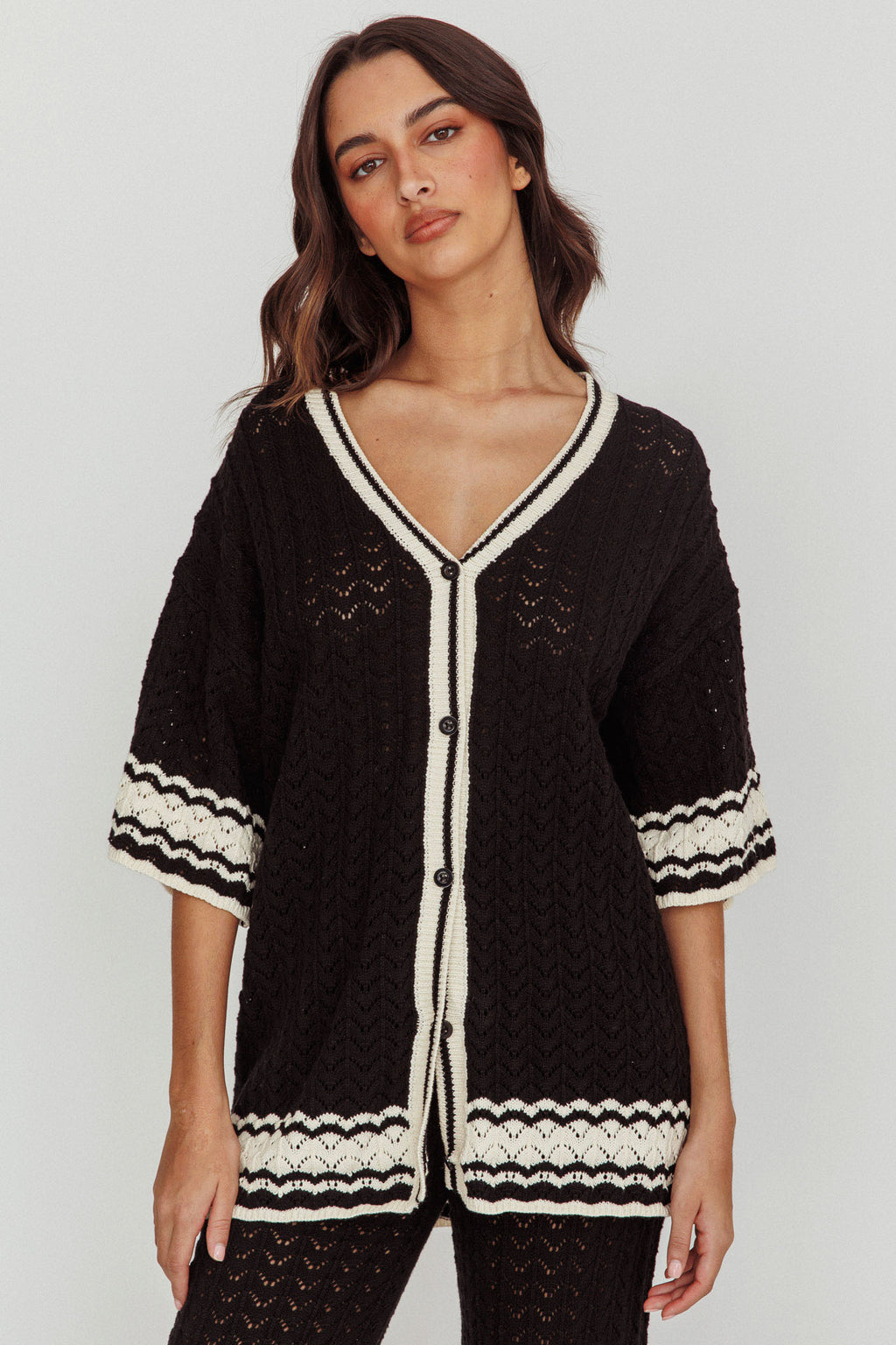 Rhodes Cotton Relaxed Knit Shirt Black by Selfie Leslie Australia