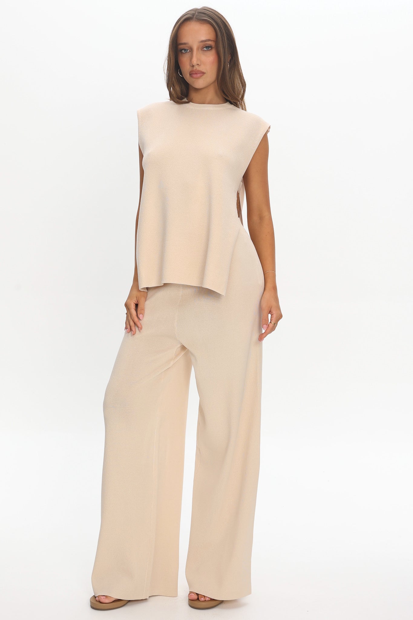 Homebody Ribbed Knit Pants Oat by Selfie Leslie Australia